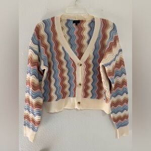 debut Cream Cardigan with Wavy Pastel Stripes